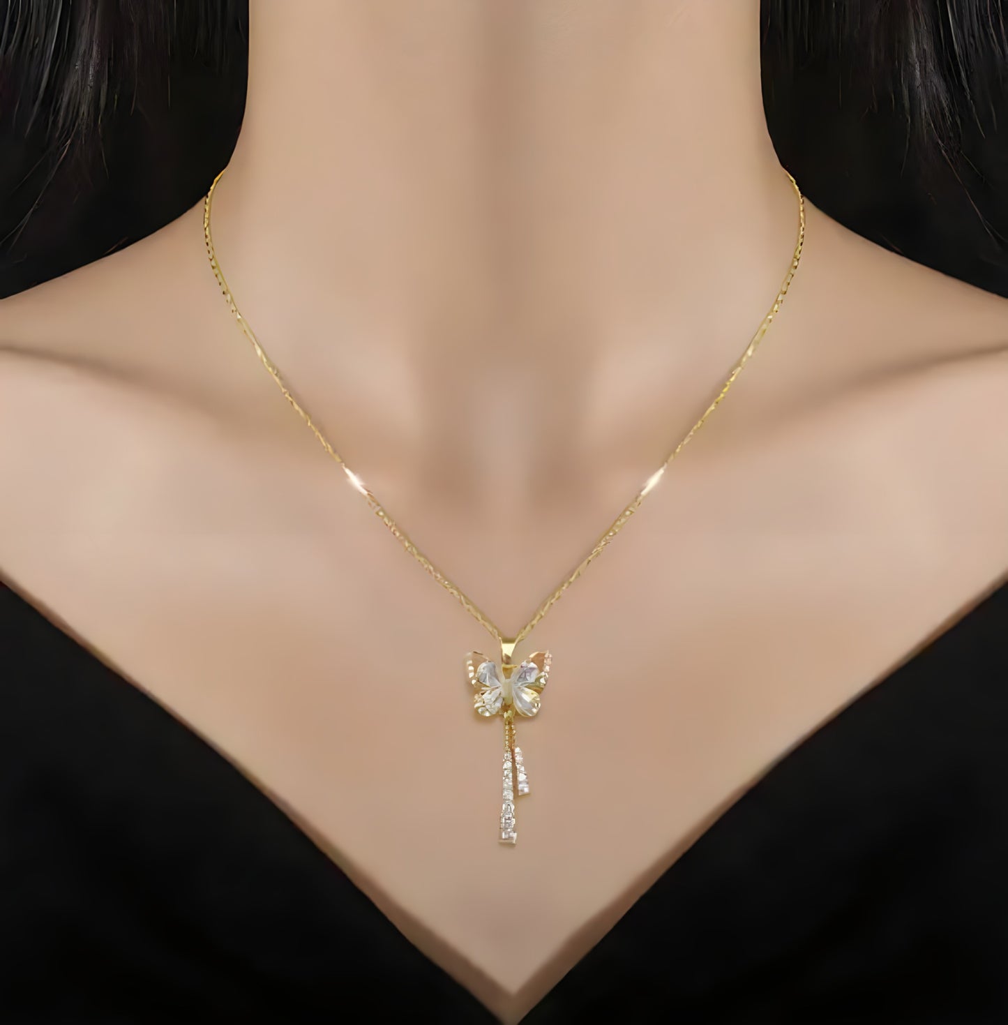 Butterfly Tassel Full Diamond Necklace