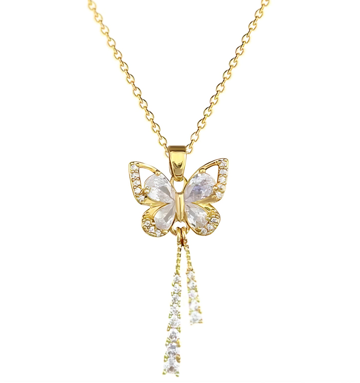 Butterfly Tassel Full Diamond Necklace