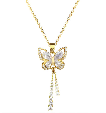 Butterfly Tassel Full Diamond Necklace